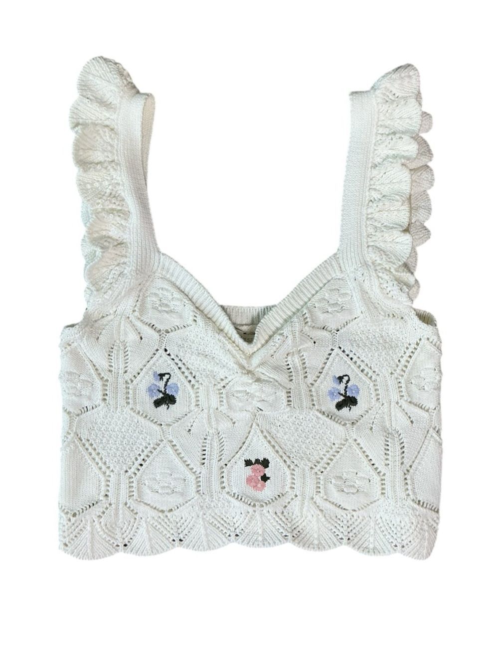 Chelsea & Violet Floral Knit Ruffle Strap Crop Tank Top NWT Size Small